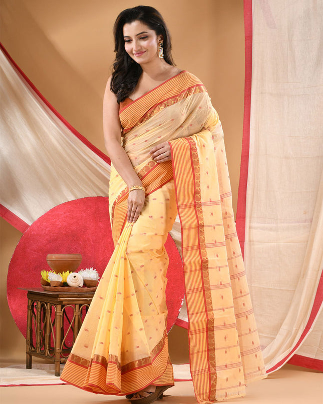 DESH BIDESH Ethnic Motifs Printed Zari Pure Cotton Jamdani Saree