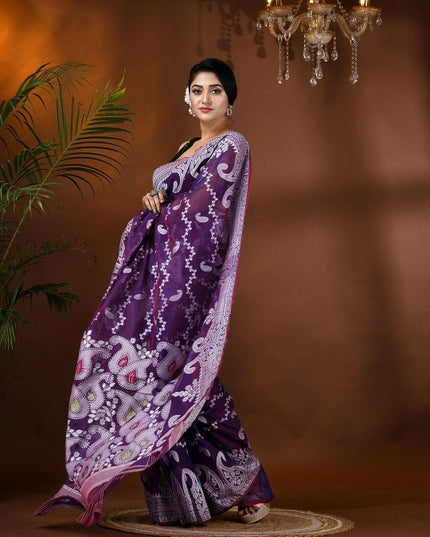 DESH BIDESH Paisley Zari Jamdani Saree with Woven Design Border