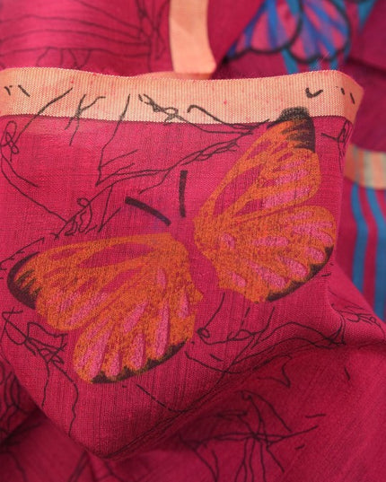 DESH BIDESH Elegant Blue & Purple Abstract Printed Festive Saree with Unstitched Blouse