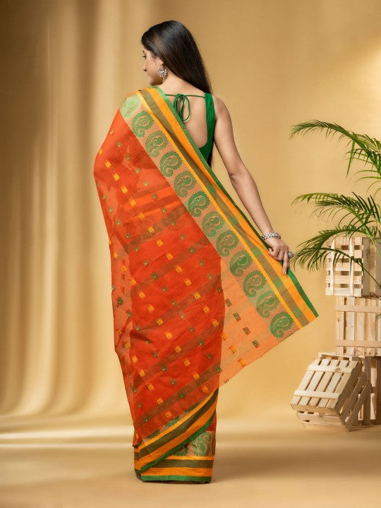 DESH BIDESH Paisley Woven Design Cotton Taant Saree