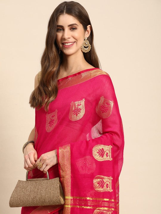 DESH BIDESH Ethnic Motifs Zari Taant Saree