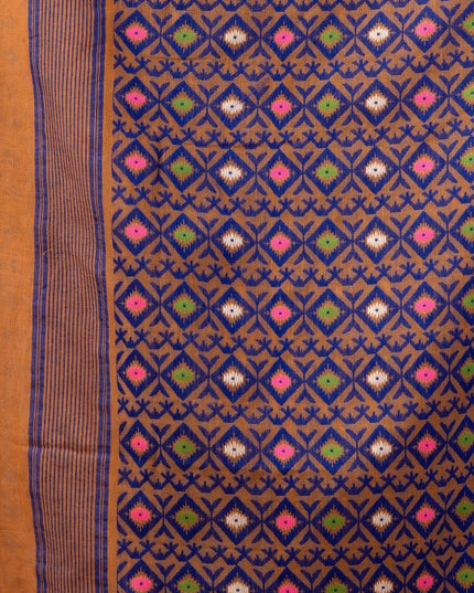 Exquisite Orange & Blue Pure Cotton Jamdani Saree with Woven Design Border