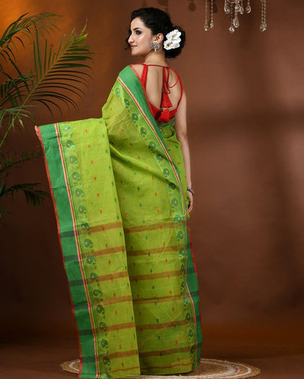 DESH BIDESH Elegant Green Pure Cotton Taant Saree with Woven Design