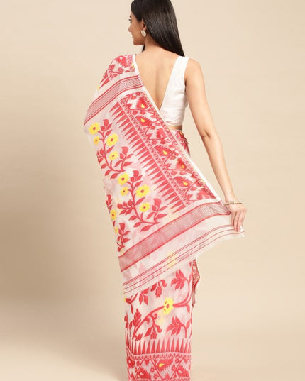 DESH BIDESH Woven Design Ethnic Motifs Pure Cotton Jamdani Saree