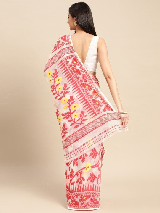 DESH BIDESH Woven Design Ethnic Motifs Pure Cotton Jamdani Saree