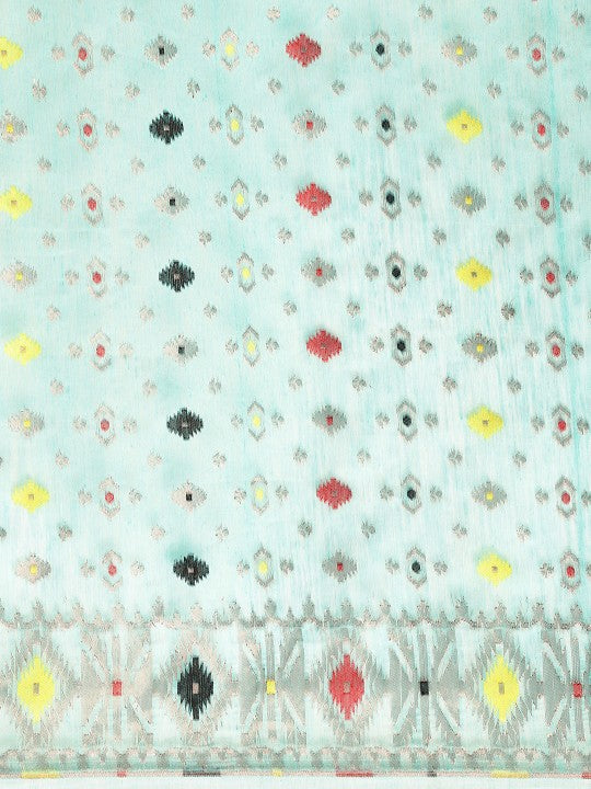 DESH BIDESH Blue & Black Woven Design Pure Cotton Jamdani Saree