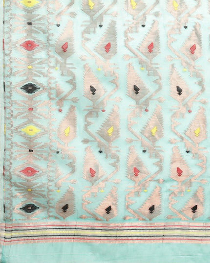 DESH BIDESH Blue & Black Woven Design Pure Cotton Jamdani Saree