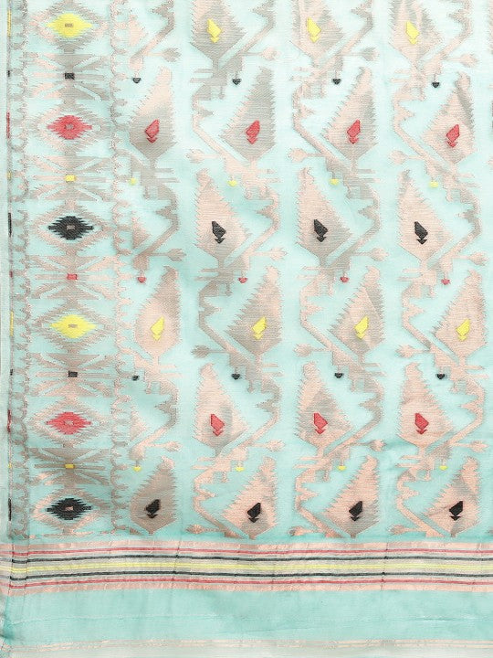 DESH BIDESH Blue & Black Woven Design Pure Cotton Jamdani Saree