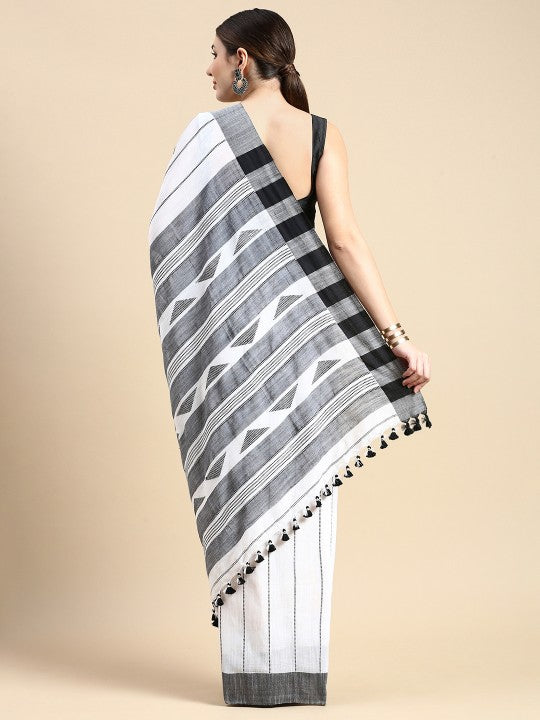 DESH BIDESH Woven Design Striped Pure Cotton Taant Saree