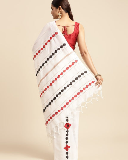 DESH BIDESH White & Black Printed Pure Cotton Taant Saree
