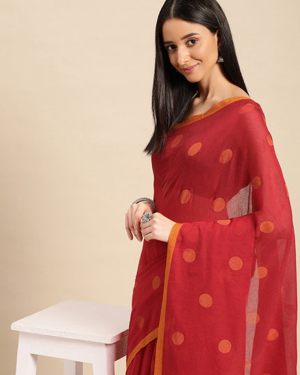 DESH BIDESH Polka Dots Pure Cotton Taant Saree