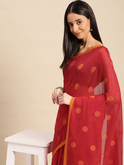 DESH BIDESH Polka Dots Pure Cotton Taant Saree