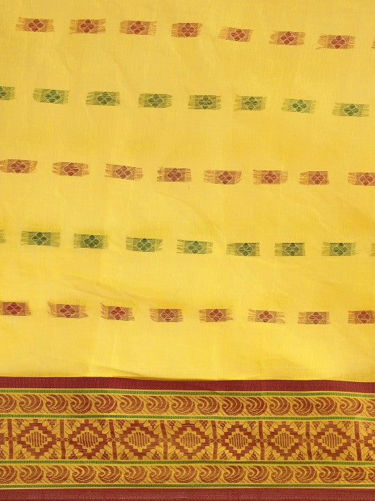 DESH BIDESH Yellow & Pink Ethnic Motifs Pure Cotton Taant Saree