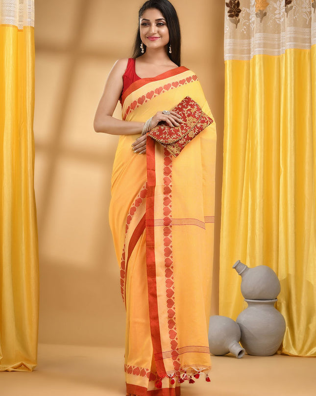 DESH BIDESH Bengali Pure Cotton Handloom Taant Saree, Traditional Indian Women's Attire