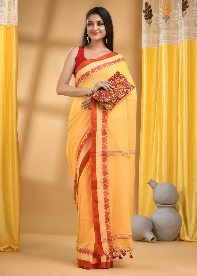 DESH BIDESH Bengali Pure Cotton Handloom Taant Saree, Traditional Indian Women's Attire
