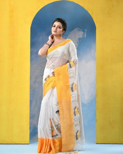 DESH BIDESH Ethnic Motifs Embroidered Pure Cotton Khadi Saree