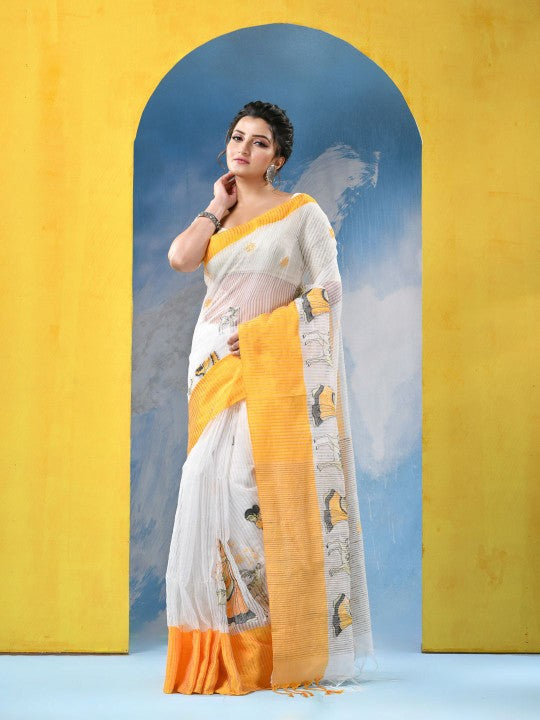 DESH BIDESH Ethnic Motifs Embroidered Pure Cotton Khadi Saree