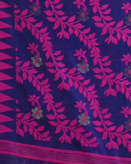 DESH BIDESH Purple & Pink Paisley Pure Cotton Jamdani Saree