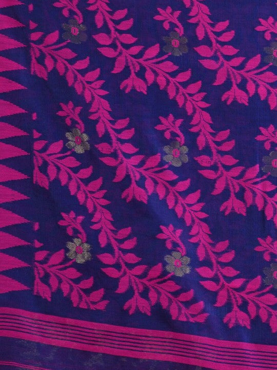 DESH BIDESH Purple & Pink Paisley Pure Cotton Jamdani Saree