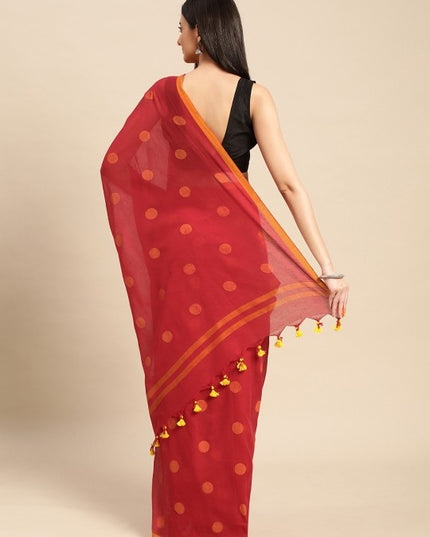 DESH BIDESH Polka Dots Pure Cotton Taant Saree