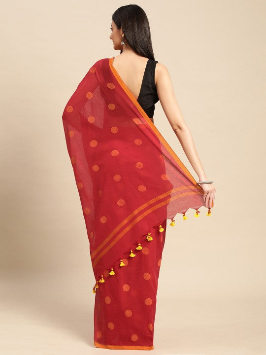 DESH BIDESH Polka Dots Pure Cotton Taant Saree