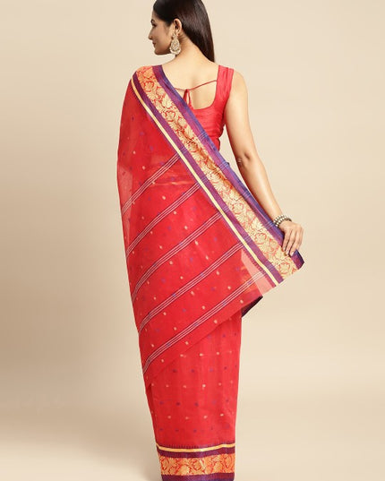 DESH BIDESH Red Ethnic Motifs Pure Cotton Taant Saree