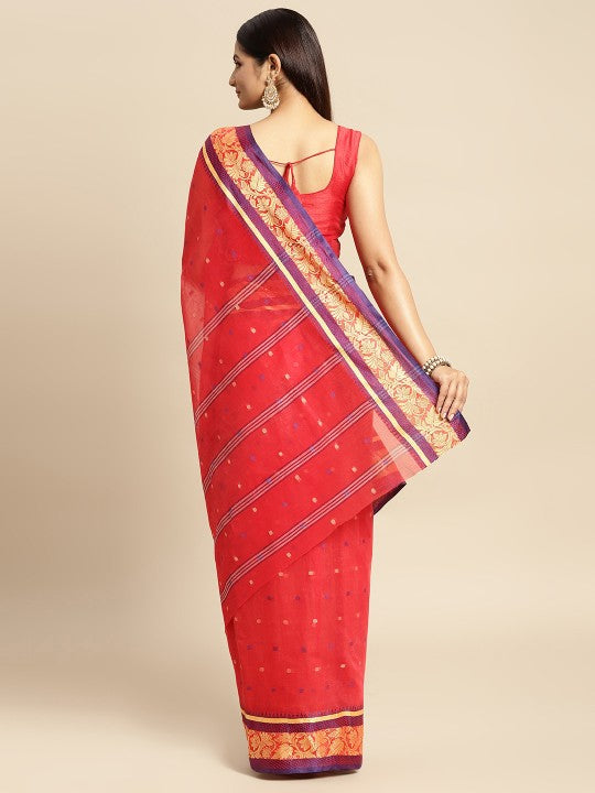 DESH BIDESH Red Ethnic Motifs Pure Cotton Taant Saree