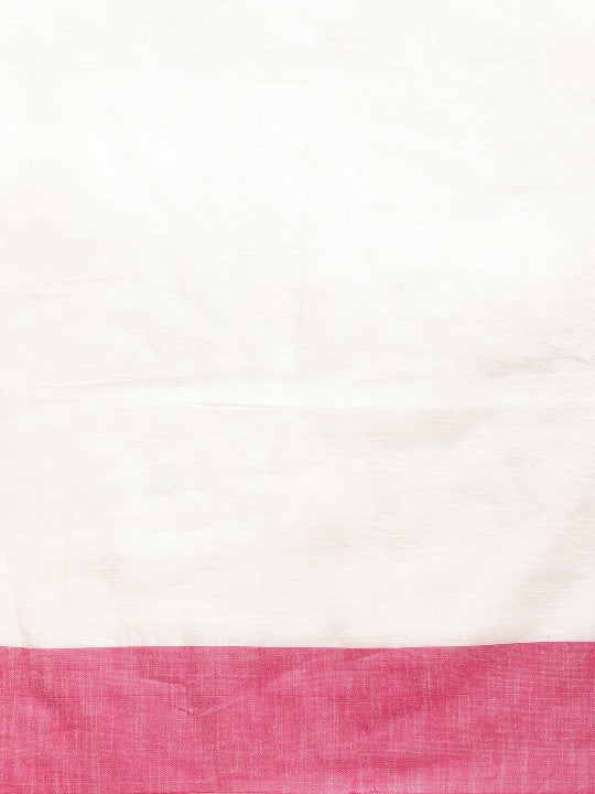 DESH BIDESH White & Pink Geometric Design Pure Cotton Taant Saree