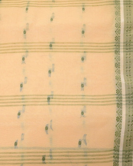 Exquisite Off-White & Green Pure Cotton Saree with Ethnic Woven Motifs