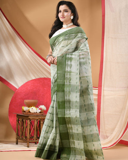 DESH BIDESH Geometric Woven Design Pure Cotton Taant Saree