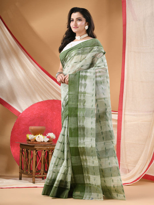 DESH BIDESH Geometric Woven Design Pure Cotton Taant Saree