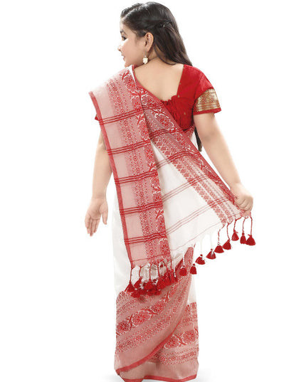 DESH BIDESH Girls Woven Design Pure Cotton Saree