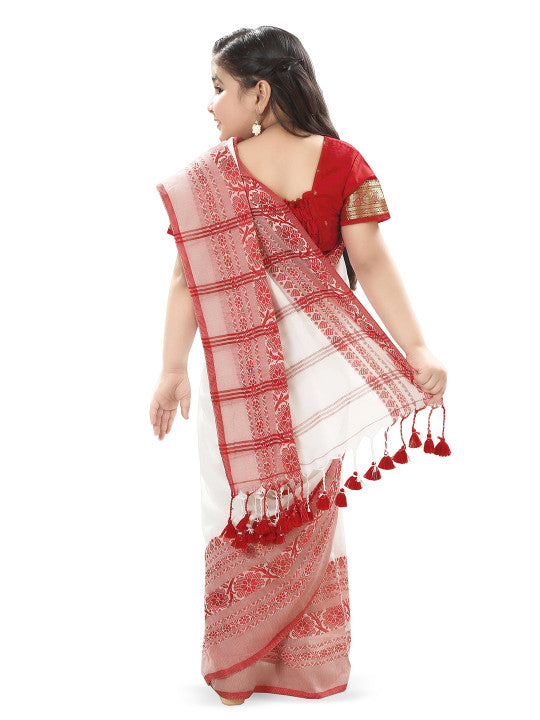 DESH BIDESH Girls Woven Design Pure Cotton Saree