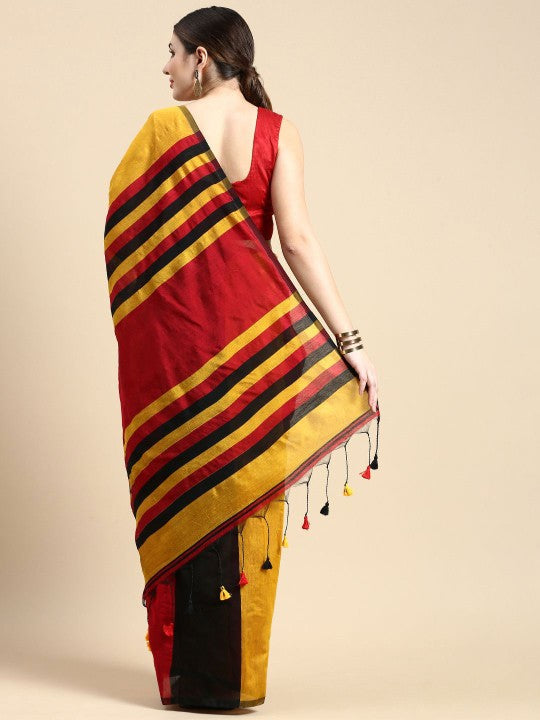 DESH BIDESH Striped Silk Cotton Saree: Vibrant, Premium Quality, Traditional Indian Attire