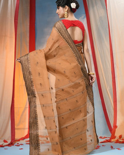 DESH BIDESH Traditional Orange Pure Cotton Saree with Elegant Woven Zari Design