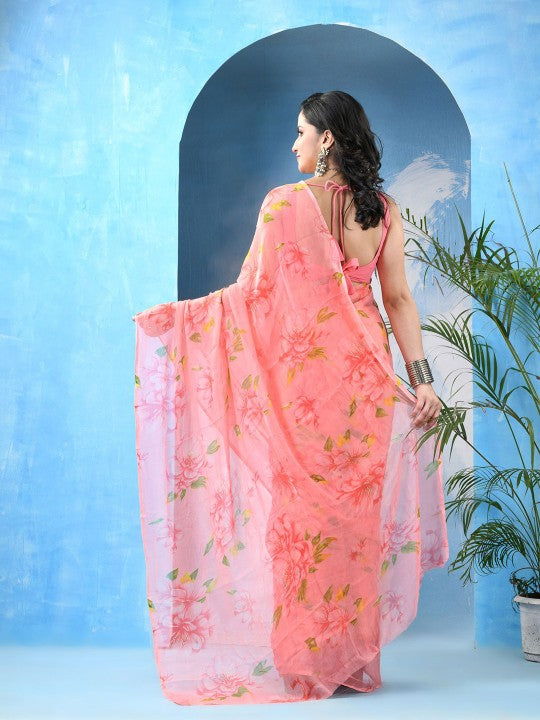DESH BIDESH Floral Printed Bandhani Saree