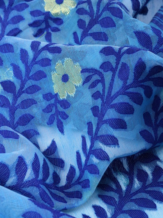 Exquisite Pink & Blue Pure Cotton Jamdani Saree with Woven Design Border