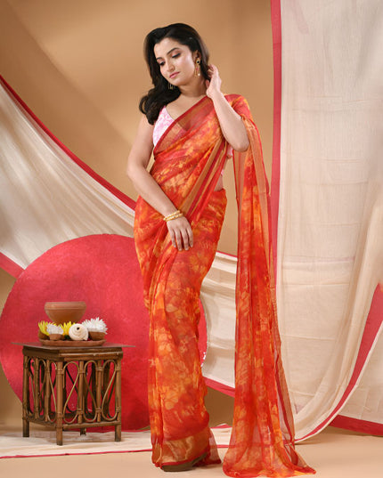 DESH BIDESH Women Floral Poly Chiffon Fusion Bandhani Saree