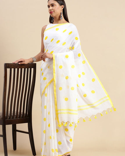 DESH BIDESH Polka Dot Pure Cotton Taant Saree