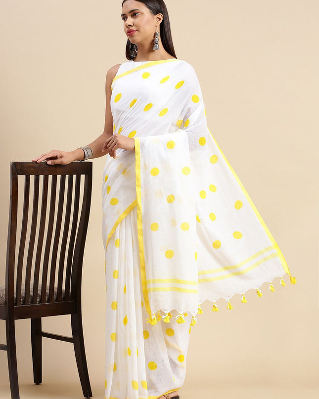 DESH BIDESH Polka Dot Pure Cotton Taant Saree