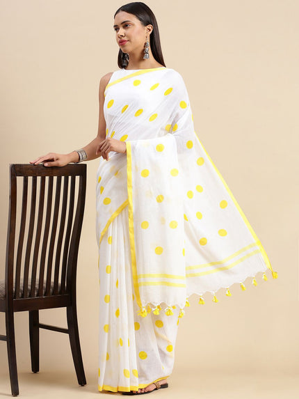 DESH BIDESH Polka Dot Pure Cotton Taant Saree
