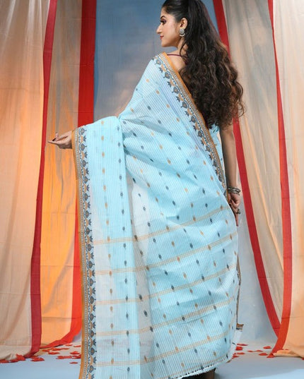 DESH BIDESH Blue & Orange Ethnic Motifs Pure Cotton Woven Design Saree