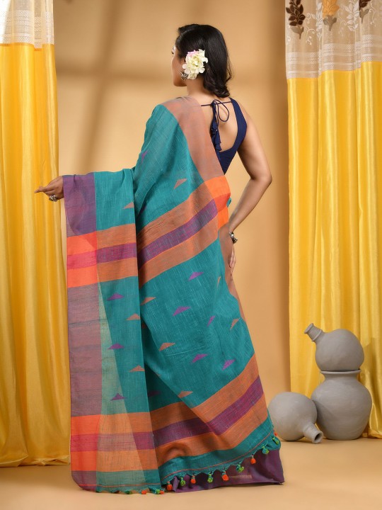 DESH BIDESH Woven Design Cotton Taant Saree With Unstitched Blouse Piece