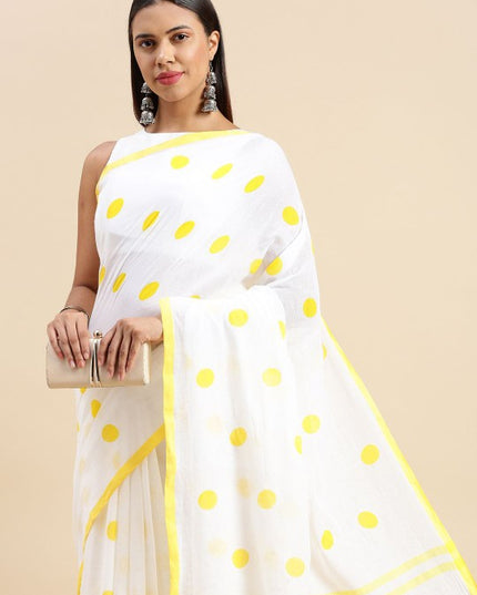 DESH BIDESH Polka Dot Pure Cotton Taant Saree