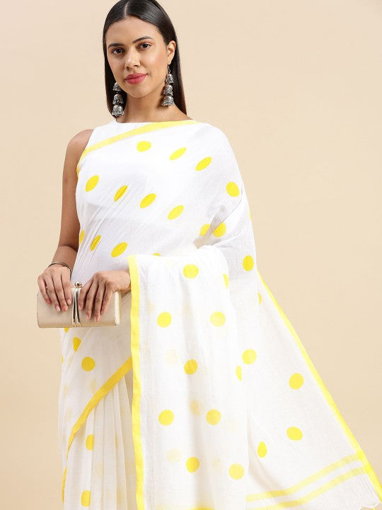 DESH BIDESH Polka Dot Pure Cotton Taant Saree