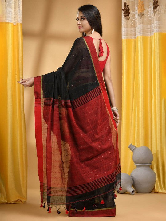 DESH BIDESH Ethnic Motifs Woven Design Sequinned Taant Saree