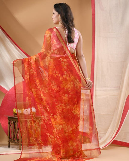 DESH BIDESH Women Floral Poly Chiffon Fusion Bandhani Saree