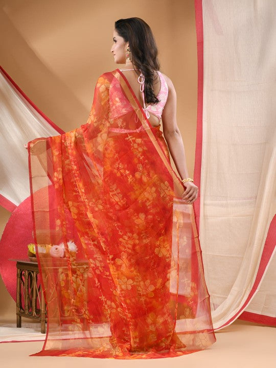 DESH BIDESH Women Floral Poly Chiffon Fusion Bandhani Saree