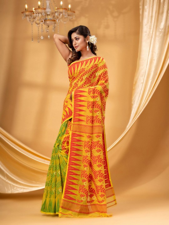 Exquisite Woven Pure Cotton Jamdani Saree for Women - Traditional Indian Attire