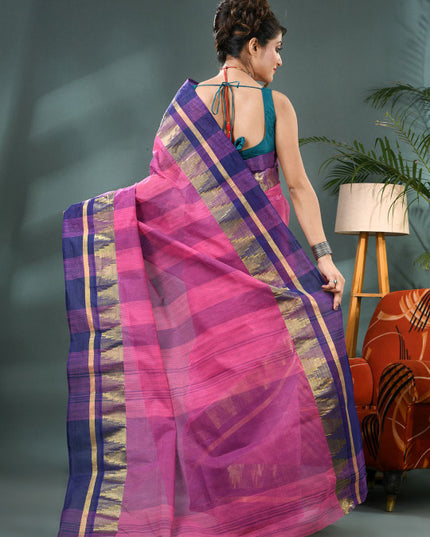 DESH BIDESH Striped Zari Pure Cotton Taant Saree